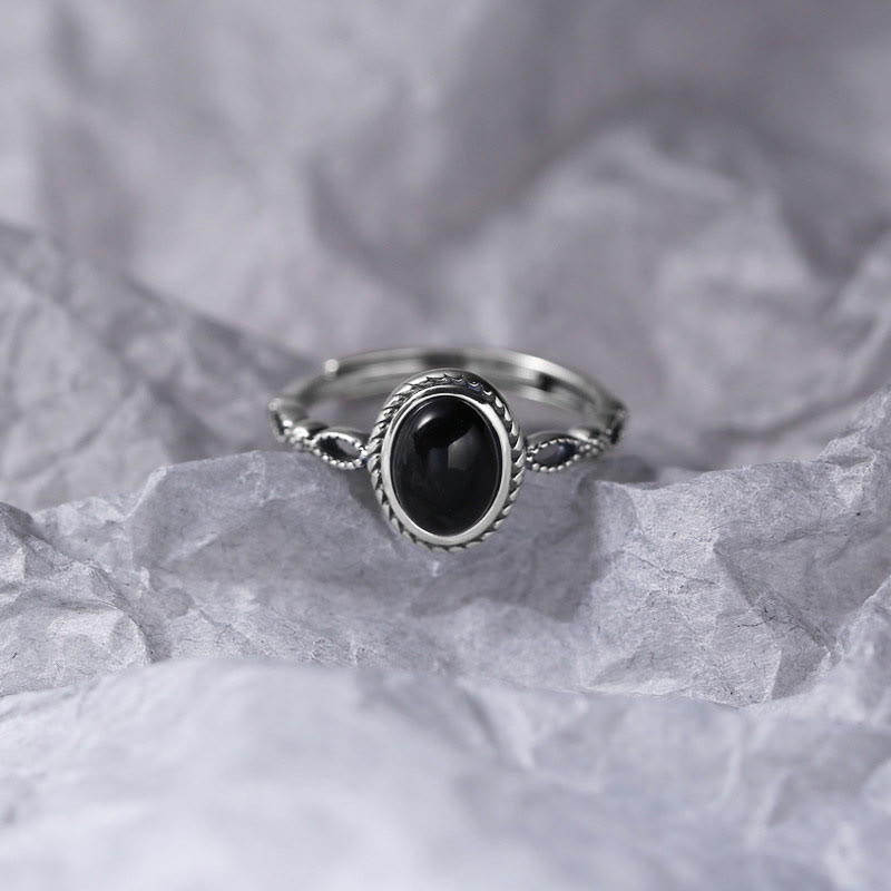 Anillo de la fortuna de ónix negro de plata de ley 925 con Buddha Stones