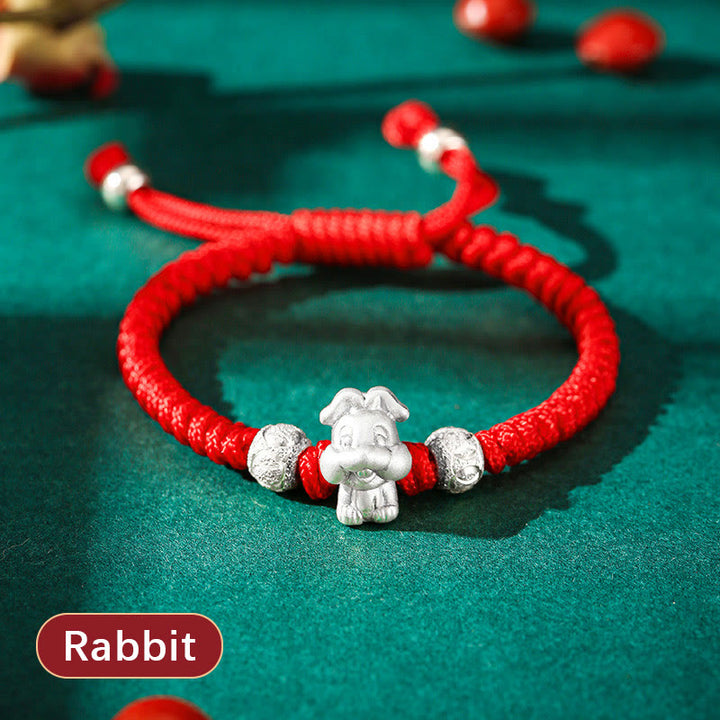 Pulsera para niños hecha a mano con cuerda roja del zodíaco chino de plata de ley 999 con Buddha Stones