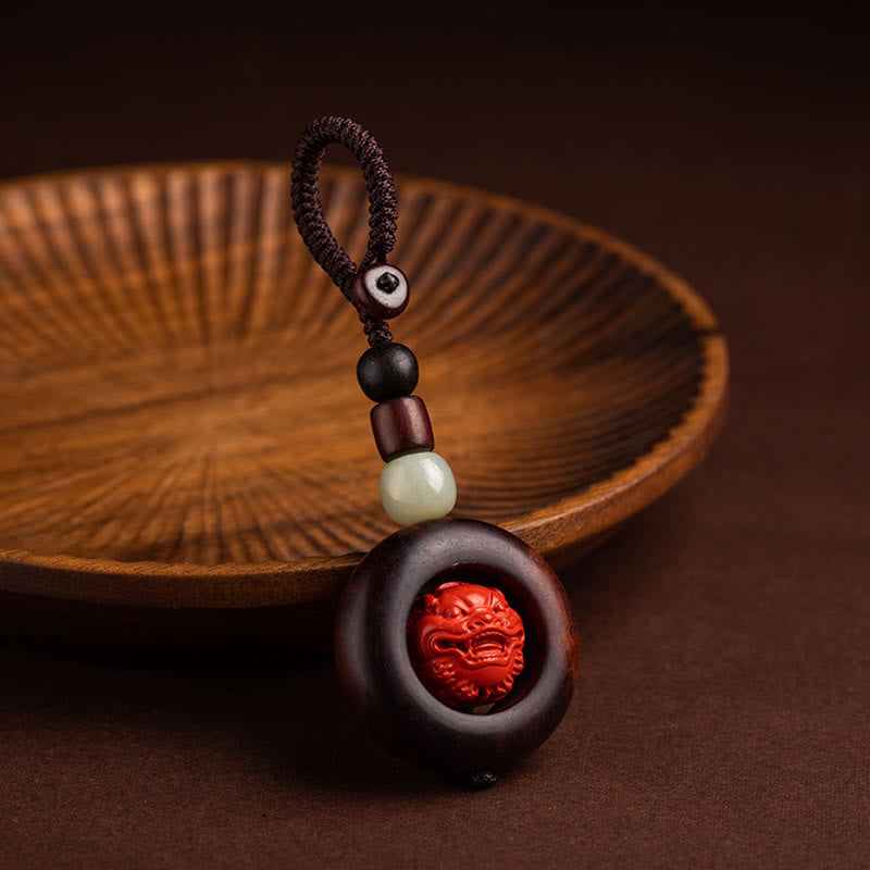 Buddha Stones Tíbet Om Mani Padme Hum PiXiu moneda de cobre hoja pequeña sándalo rojo cinabrio protección llavero