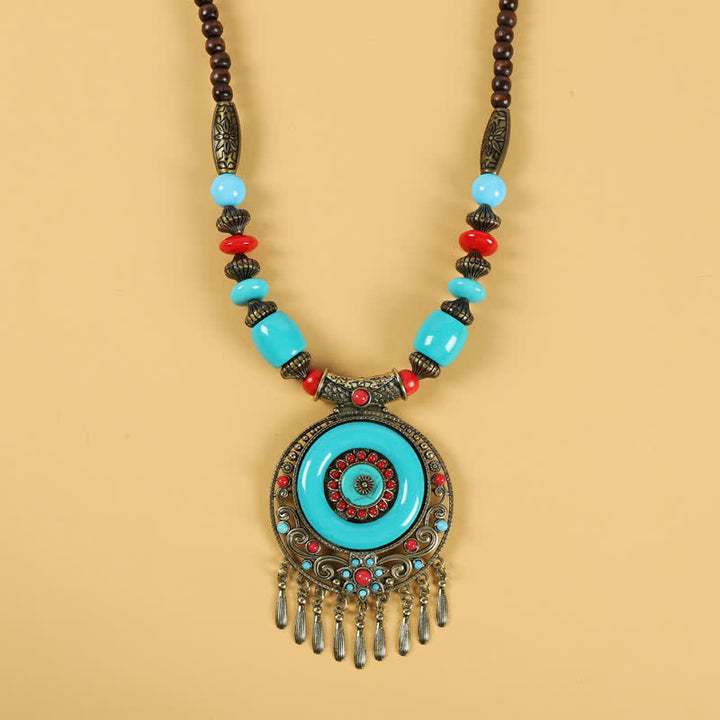 Accesorios para el cabello con borlas y cuentas retro tibetanas - Flor redonda azul - image 7