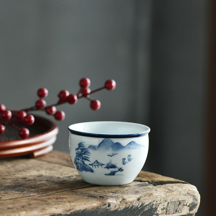 Buddha Stones Koi Flor de Loto Hoja Montañas Árbol Taza de Té de Cerámica Taza de Té Kung Fu 130ml