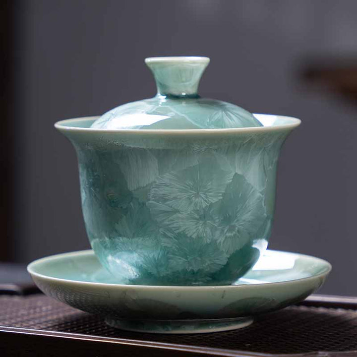 Taza de té de cerámica esmaltada tradicional Gaiwan Sancai con Buddha Stones , taza de té y platillo de Kung Fu con tapa, 180ml