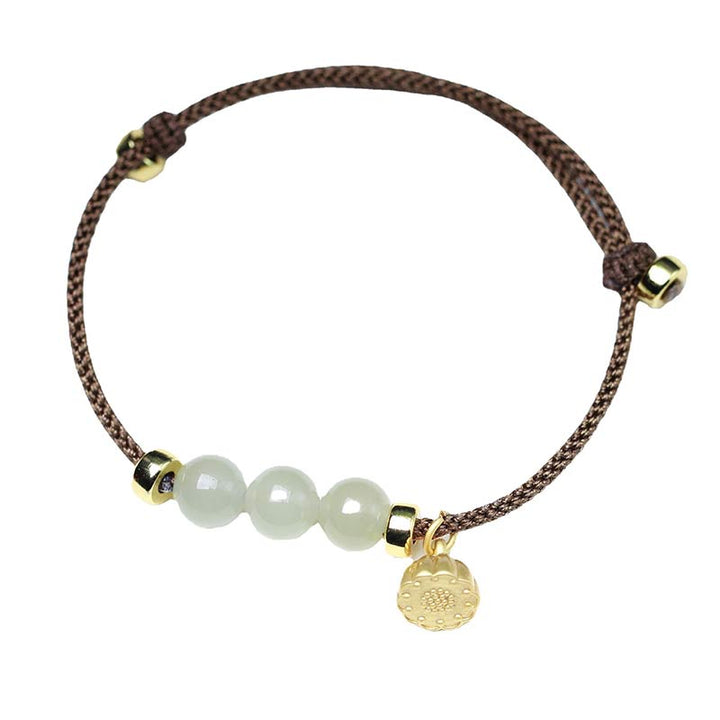 Pulsera de tejido de hilo rojo con Buddha Stones, Jade Natural, semilla de loto, fuerza