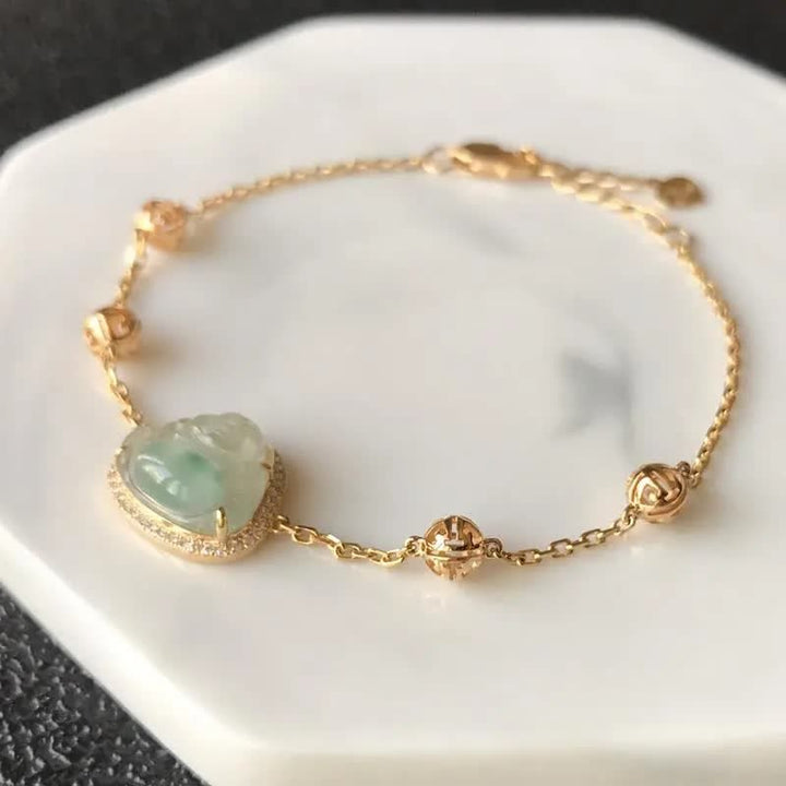 Pulsera de cadena de abundancia de jade de Buda sonriente con Buddha Stones