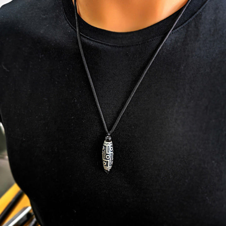Buddha Stones Tíbet, colgante de collar de riqueza con patrón de cuentas Dzi de nueve ojos, nubes propicias de cobre