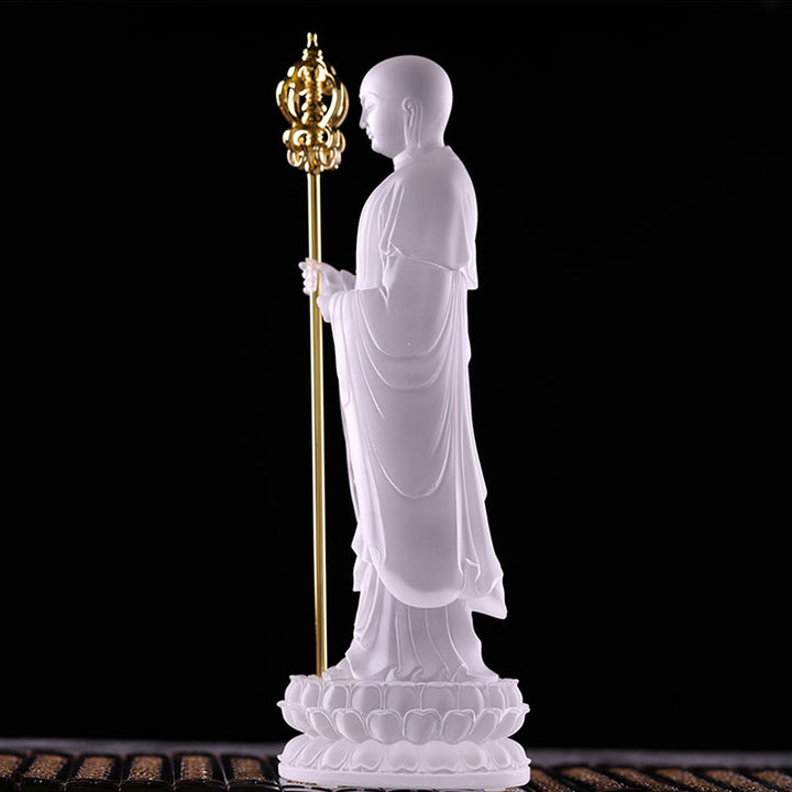 Buddha Stones hechas a mano, estatuilla de Bodhisattva Ksitigarbha, pieza de arte de cristal Liuli, estatua de serenidad, decoración del hogar