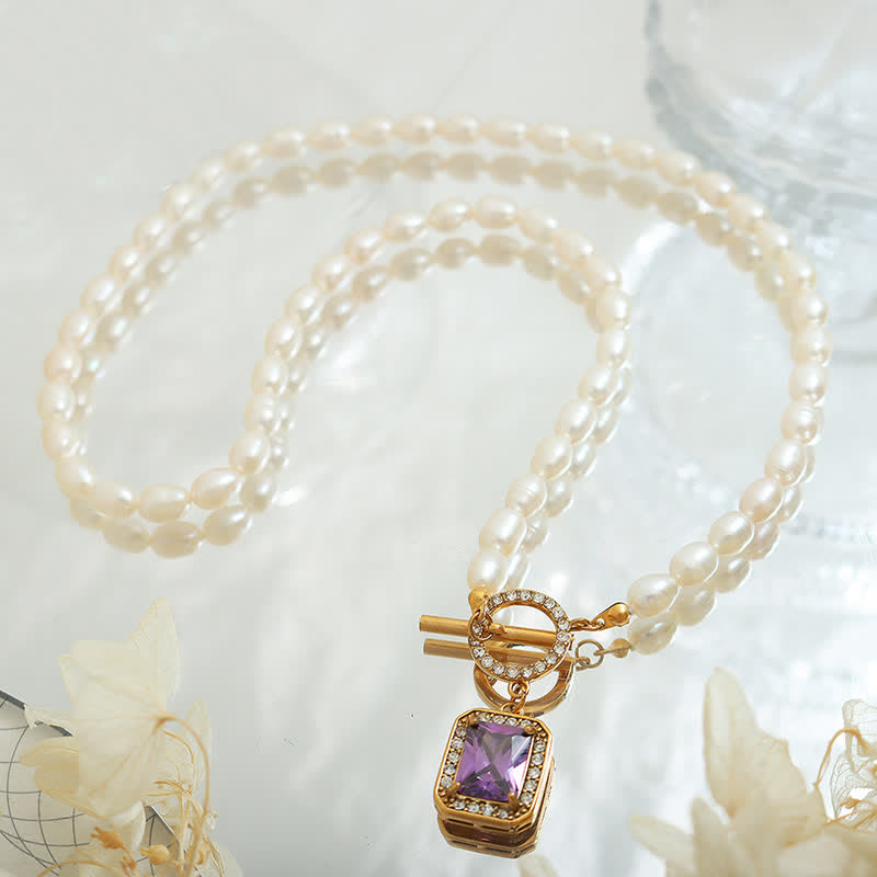 Colgante de collar con dije de riqueza de circonitas y perlas