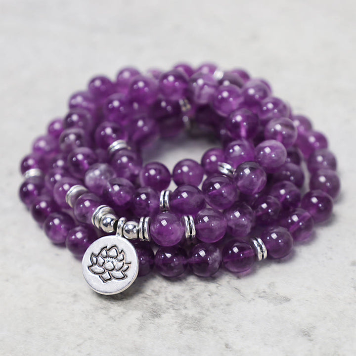 Pulsera Mala de Purificación de Amatista Natural con Buddha Stones