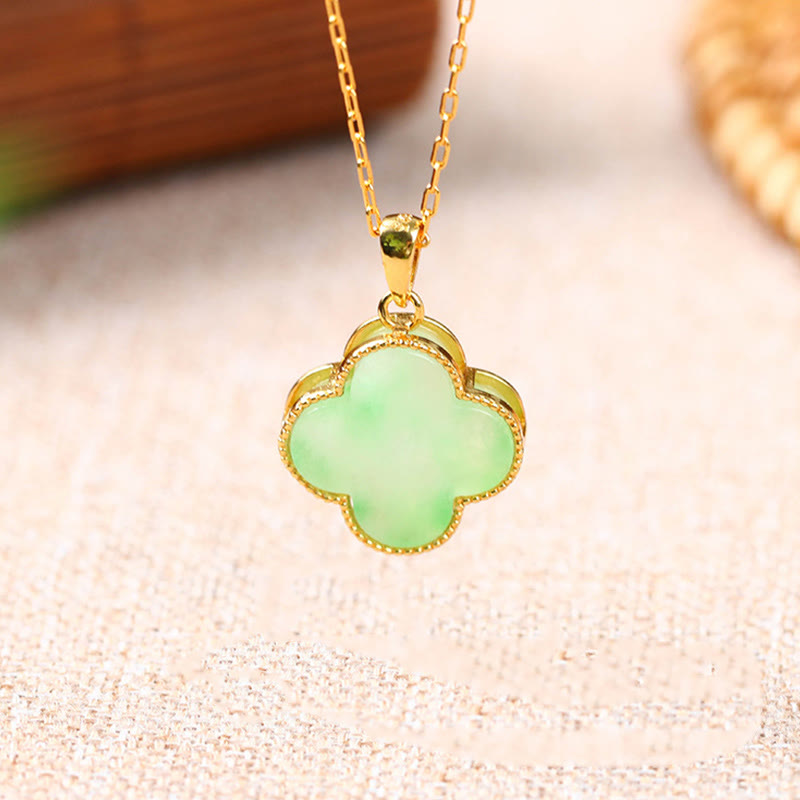 Colgante de collar de suerte con patrón de jade de trébol de cuatro hojas con piedras de Buddha Stones