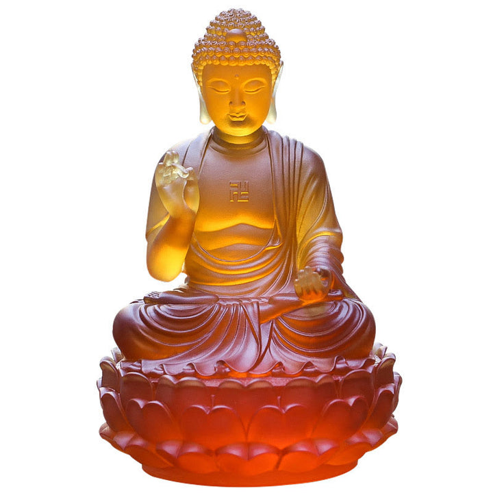 Buddha Stones hechas a mano Sakyamuni Buda Liuli, pieza de arte con cristal, estatua de compasión, decoración para el hogar y la Oficina