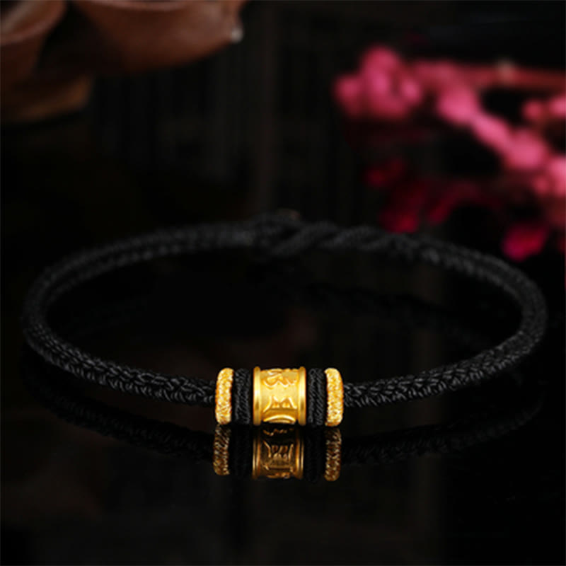 Pulsera de cuentas de la suerte con Buddha Stones Tíbet, oro 999, Om Mani Padme Hum, protección grabada