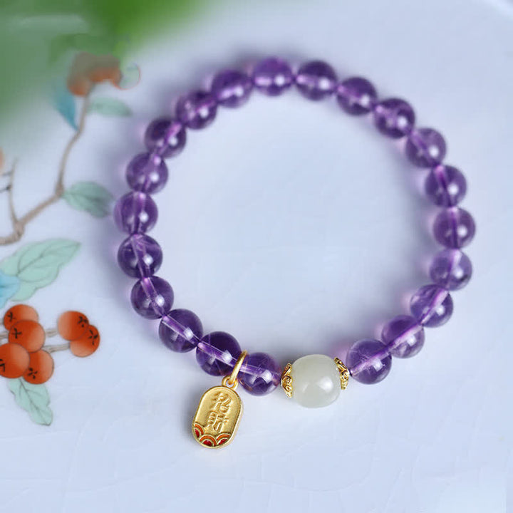 Pulsera con dijes curativos de jade hetiano de cristal de amatista natural con Buddha Stones