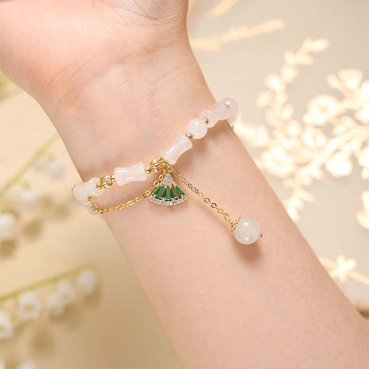 Pulsera de bendición de la suerte con patrón de bambú de jade blanco Tianshan de Buddha Stones