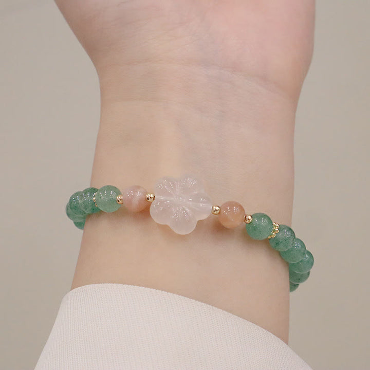 Pulsera de gratitud con flores de calcedonia, cuarzo, fresa, verde natural , Buddha Stones