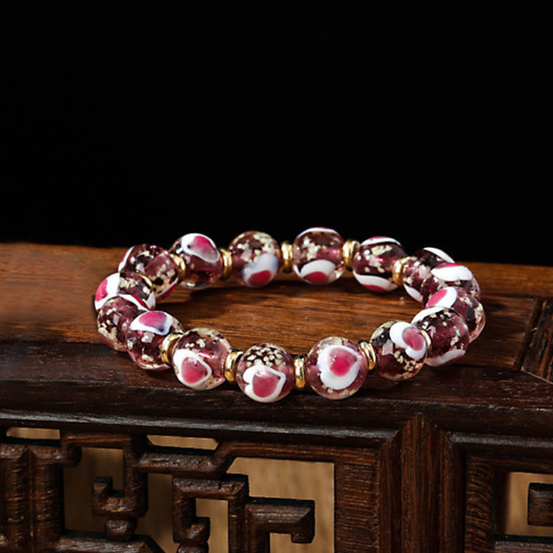 Pulsera de cuentas de cristal Liuli fluorescente luminosa con corazón de amor rosa de la familia de las bestias que tragan oro con Buddha Stones