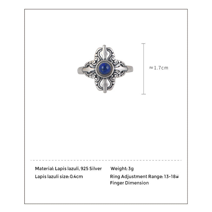 Anillo ajustable positivo de lazurita natural de plata de ley 925 con Buddha Stones del Tíbet