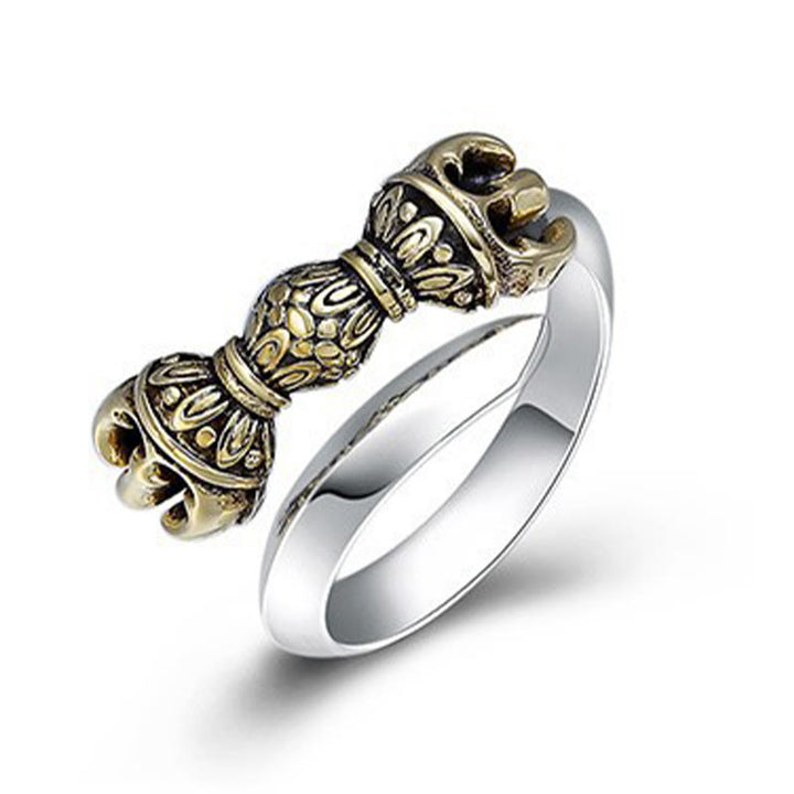 Anillo ajustable de cobre con diseño grabado de Dorje Vajra tibetano, Buddha Stones , suerte y riqueza