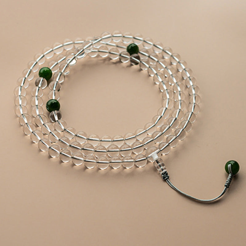 Pulsera de meditación de jade de cristal blanco de 108 cuentas Mala
