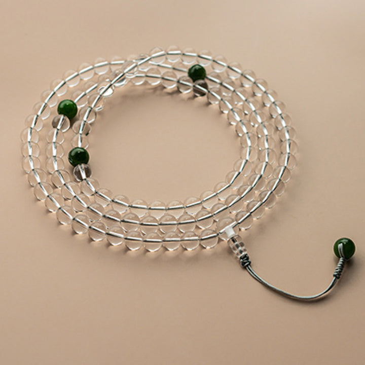 Pulsera de meditación de jade de cristal blanco de 108 cuentas Mala