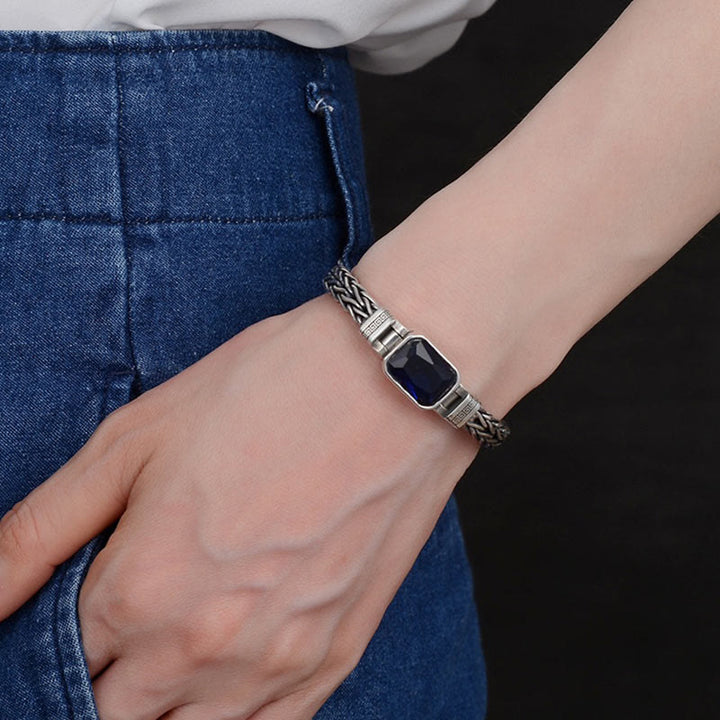 Pulsera con hebilla de riqueza curativa con diseño trenzado de quilla de dragón acrílico azul Retro con Buddha Stones