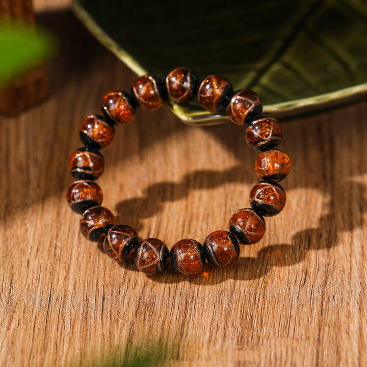 Pulsera de la riqueza de la suerte con cuentas de cristal Liuli clásicas tibetanas de Buddha Stones
