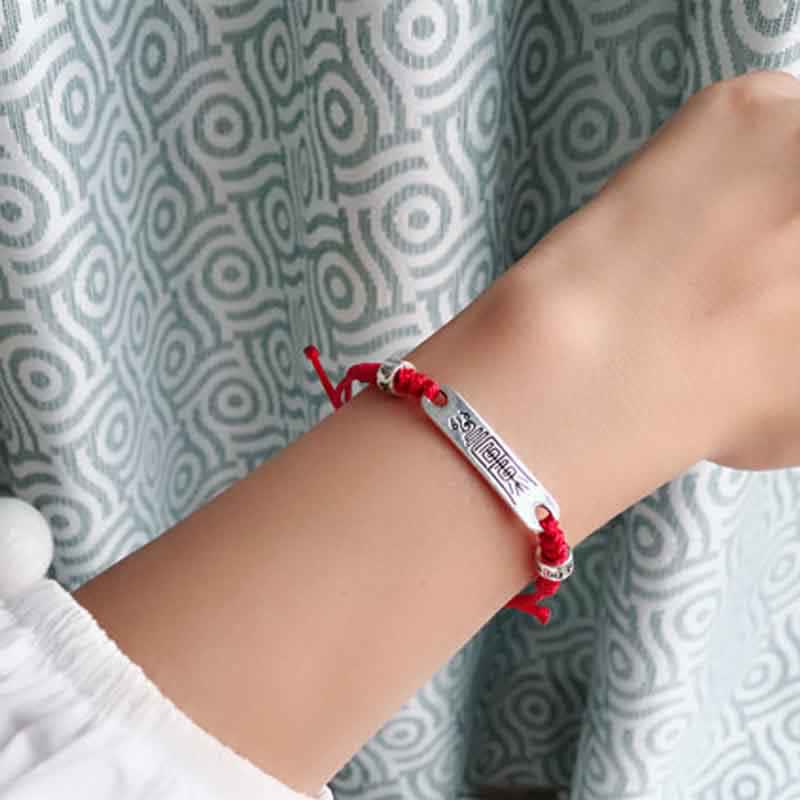 Pulsera trenzada de la fuerza de la suerte con hilo rojo de plata de ley 925 con Buddha Stones