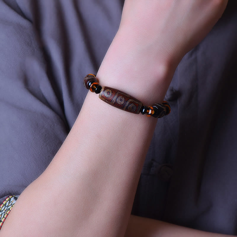 Pulsera de bendiciones de cuentas Dzi de nueve ojos naturales retro tibetanas de Buddha Stones