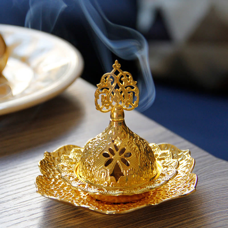 Posavasos con forma de hoja de oro, miniquemador de incienso espiritual de aleación de Metal