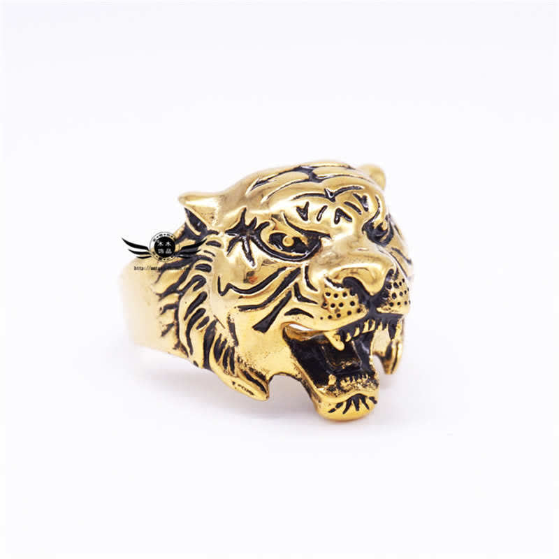 Anillo de motociclista Punk Rock con equilibrio de acero titanio y cabeza de tigre Animal para hombre