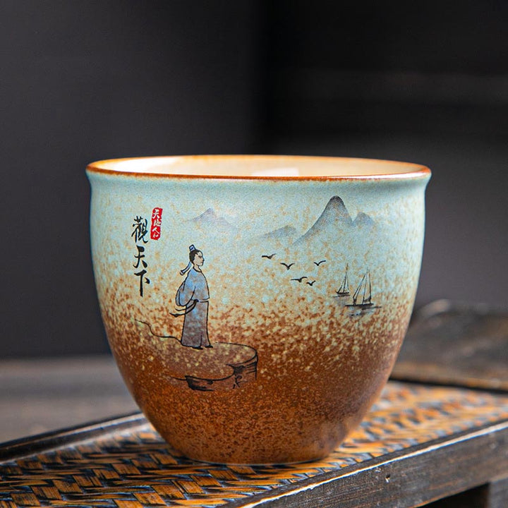 Buddha Stones, ciervo colorido, Pipa, nieve, flores de ciruelo, montañas, ríos, pájaro, taza de té de cerámica, tazón de té de Kung Fu