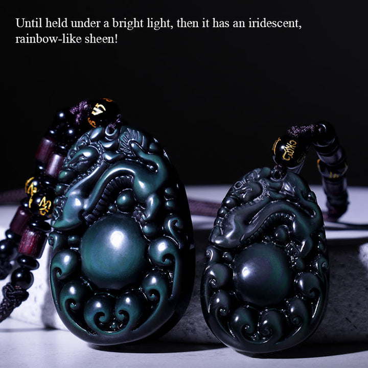 Collar PiXiu de obsidiana arcoíris positiva tibetana con Buddha Stones - image 2