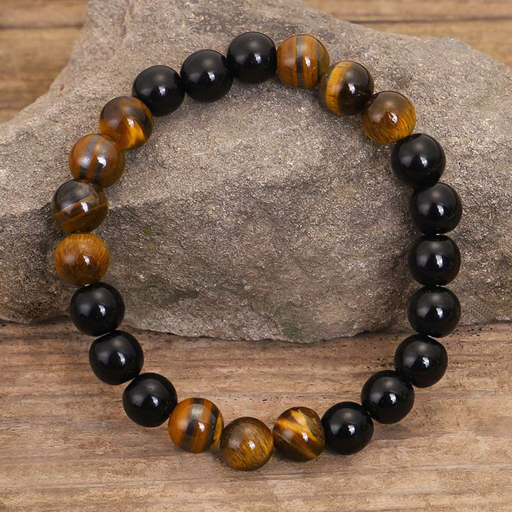 Juego de collar de protección de ojo de tigre de ónix negro tibetano con Buddha Stones