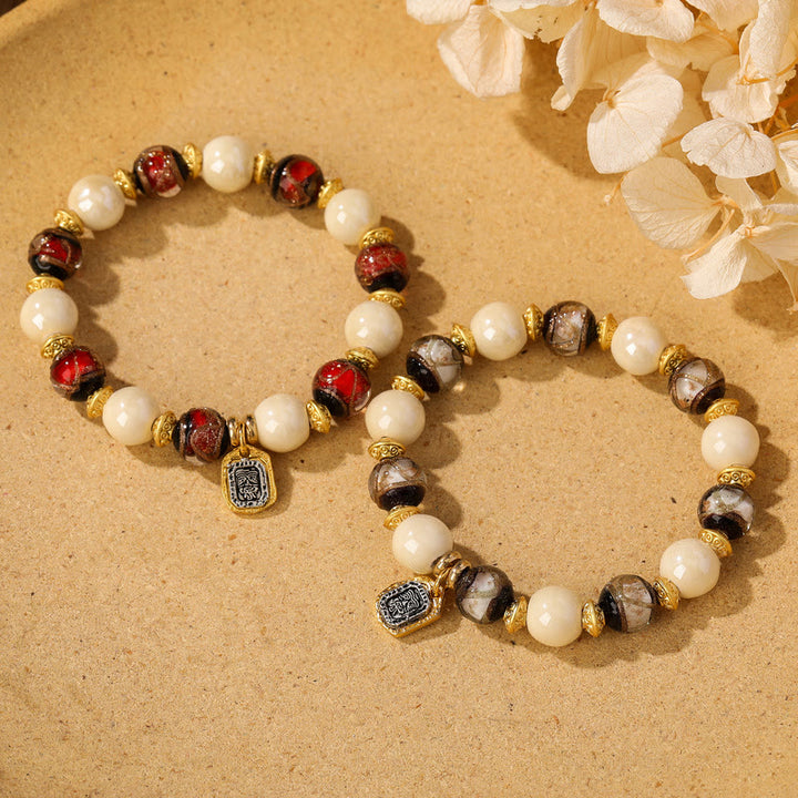 Buddha Stones tibetano Zakiram diosa de la riqueza encanto Liuli vidrio incienso ceniza porcelana pulsera de protección de cuentas