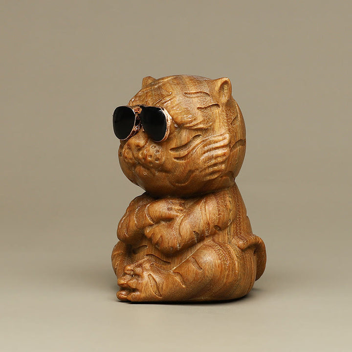 Buddha Stones pequeñas, decoraciones de escritorio positivas grabadas con tigre de sándalo verde