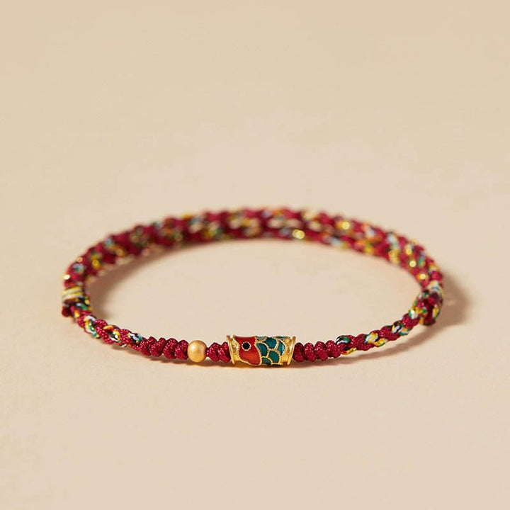 Pulsera de cuerda trenzada hecha a mano con Buddha Stones, pez Koi, prosperidad y prosperidad