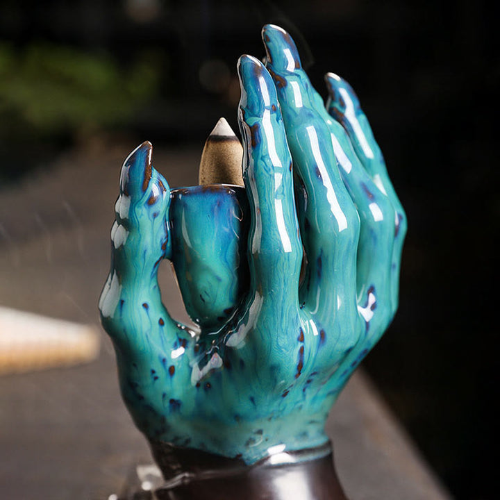 Quemador de incienso curativo de cerámica con cabeza de calavera y mano fantasma de Halloween , Buddha Stones, decoración