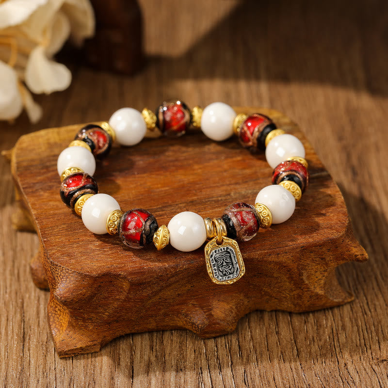 Buddha Stones tibetano Zakiram diosa de la riqueza encanto Liuli vidrio incienso ceniza porcelana pulsera de protección de cuentas