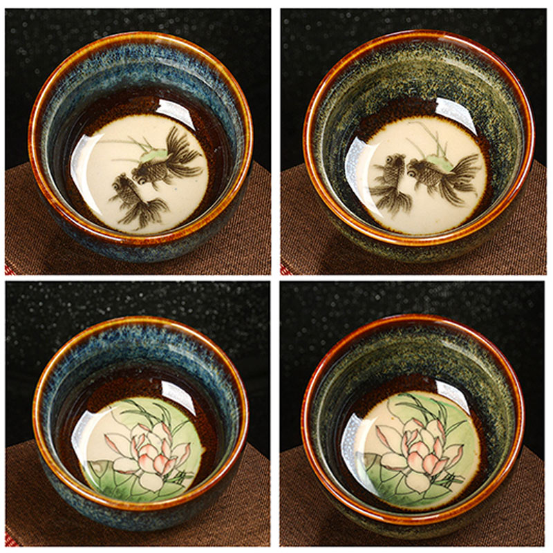 Buddha Stones, loto, dragón, Fénix, pez Koi, taza de té de cerámica china Jianzhan, taza de té de Kung Fu, 110ml