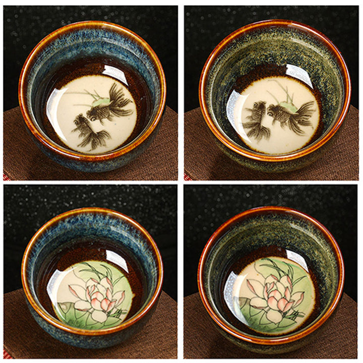 Buddha Stones, loto, dragón, Fénix, pez Koi, taza de té de cerámica china Jianzhan, taza de té de Kung Fu, 110ml