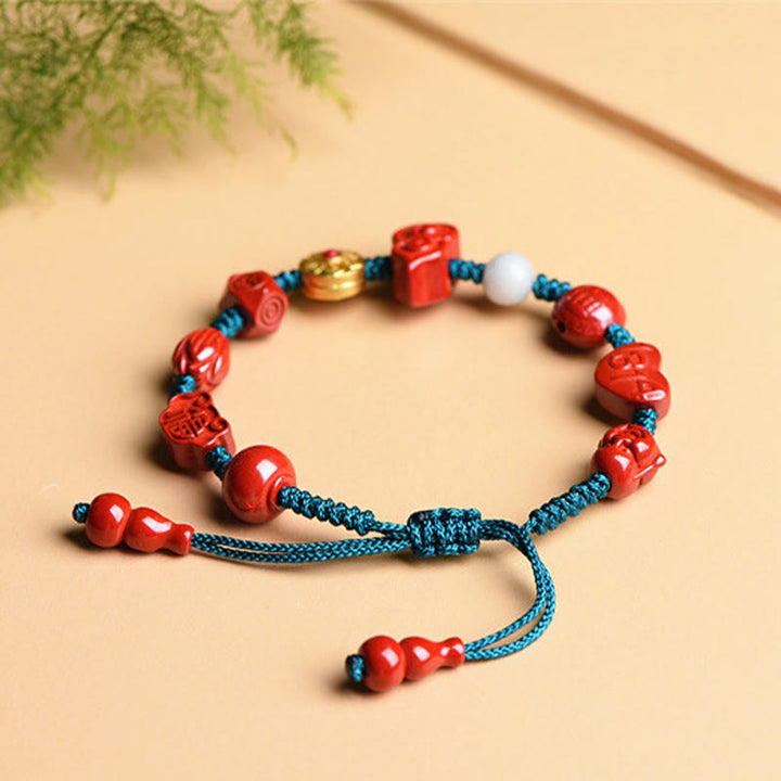 Pulsera de cuerda de bendición de Buda sonriente Om Mani Padme Hum de calabaza de cinabrio Natural
