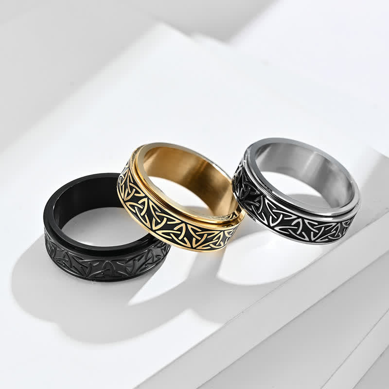 Anillo giratorio calmante de acero titanio Triquetra con nudo triangular de Buddha Stones