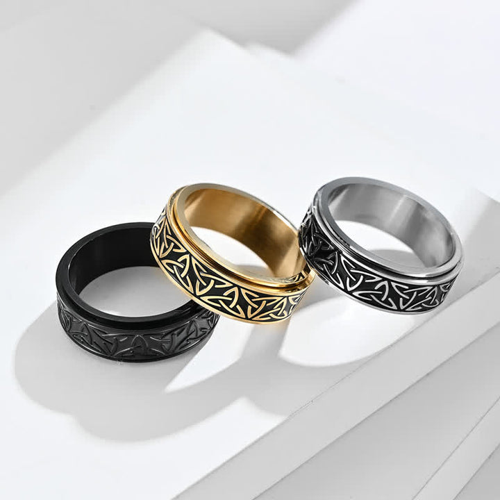 Anillo giratorio calmante de acero titanio Triquetra con nudo triangular de Buddha Stones