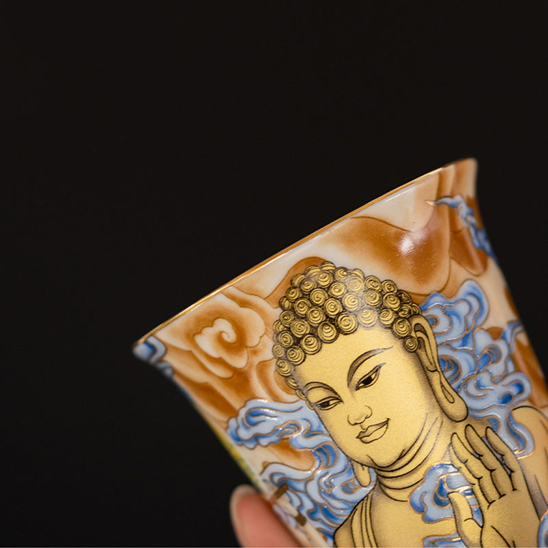 Taza de té de Kung Fu con Buddha Stones, Color Dunhuang, Apsaras voladoras