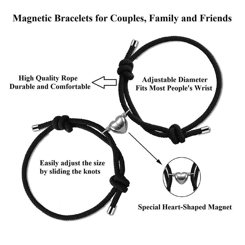 Pulsera de fuerza de cuerda de pareja magnética de amor de 2 piezas