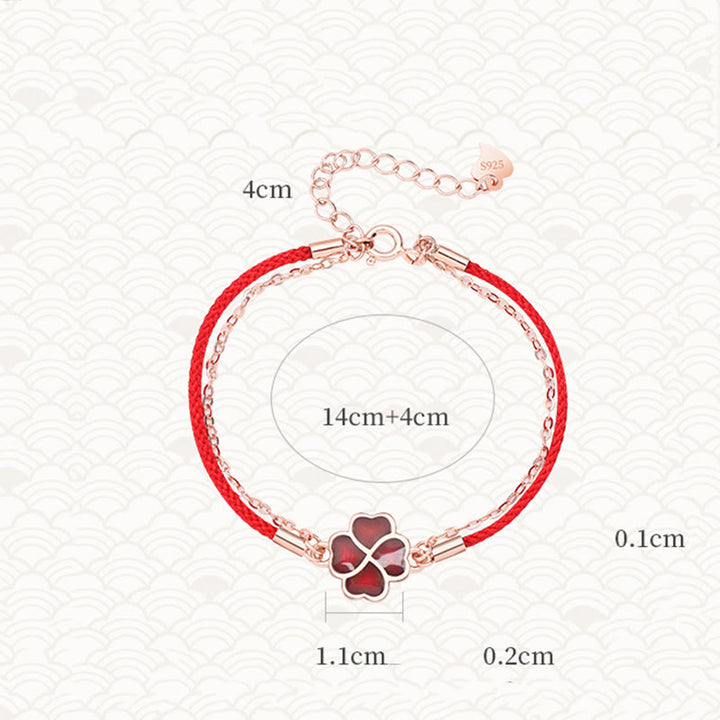 Pulsera de hilo rojo con protección de la suerte de trébol de cuatro hojas que cambia de color de plata de ley 925 con Buddha Stones