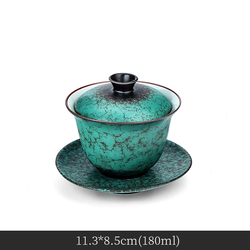 Taza de té y platillo de cerámica con esmalte verde Retro , Buddha Stones , Gaiwan Sancai, Kung Fu, con tapa