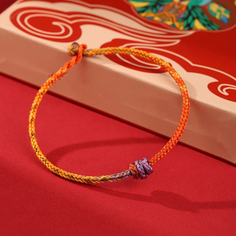 Pulsera de cuerda trenzada roja de oro púrpura colorida hecha a mano con Buddha Stones
