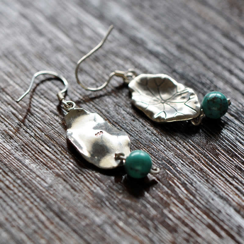 Pendientes colgantes de plata de ley 925 con protección de hoja de loto turquesa - image 9