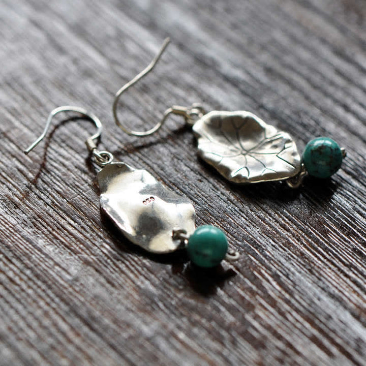 Pendientes colgantes de plata de ley 925 con protección de hoja de loto turquesa - image 9