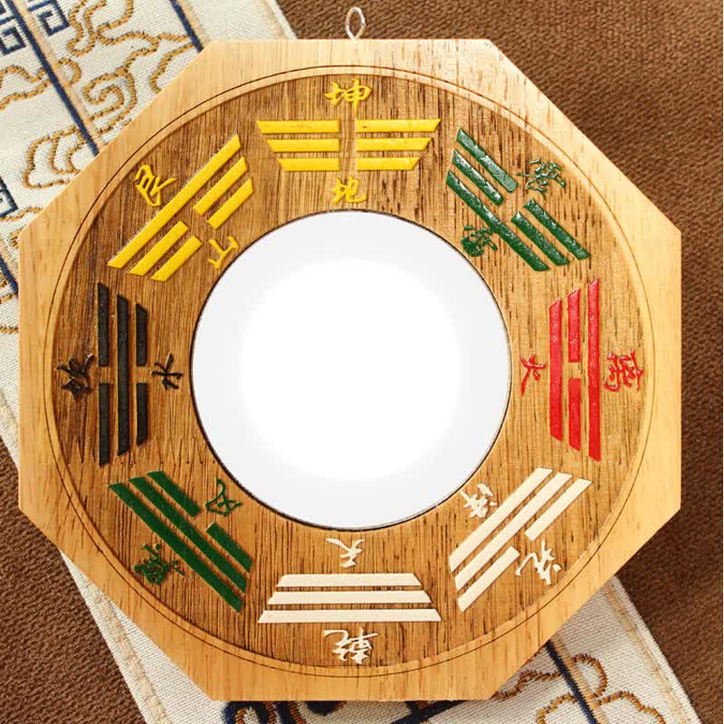 Espejo de mapa de energía de equilibrio de madera de melocotón con mapa de Bagua de Feng Shui